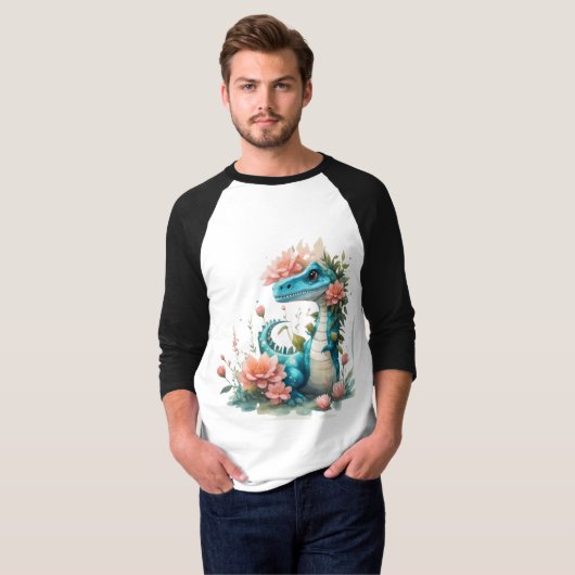 Schattigee Florale dinosaurus T-shirt (Voorkant volledig)