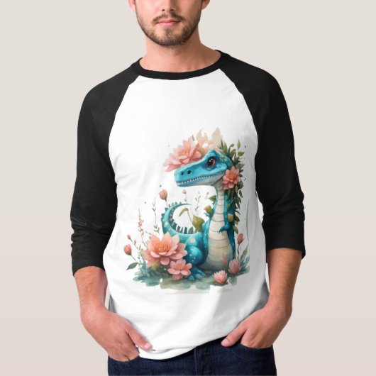 Schattigee Florale dinosaurus T-shirt (Voorkant)