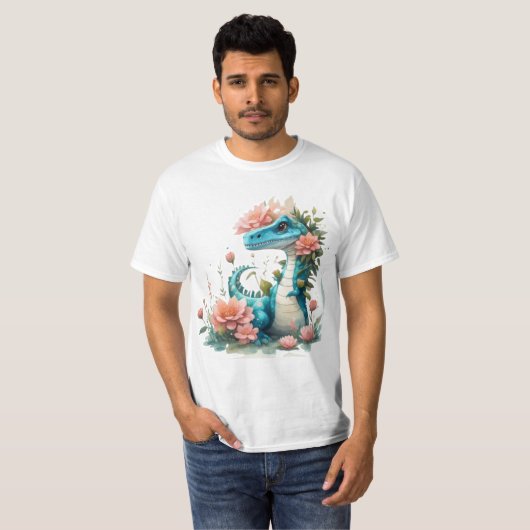 Schattigee Florale dinosaurus T-shirt (Voorkant volledig)