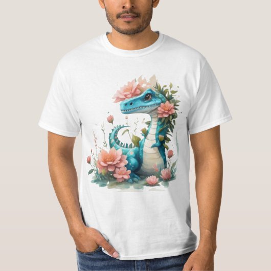 Schattigee Florale dinosaurus T-shirt (Voorkant)