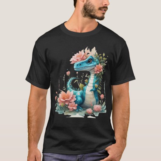 Schattigee Florale dinosaurus T-shirt (Voorkant)