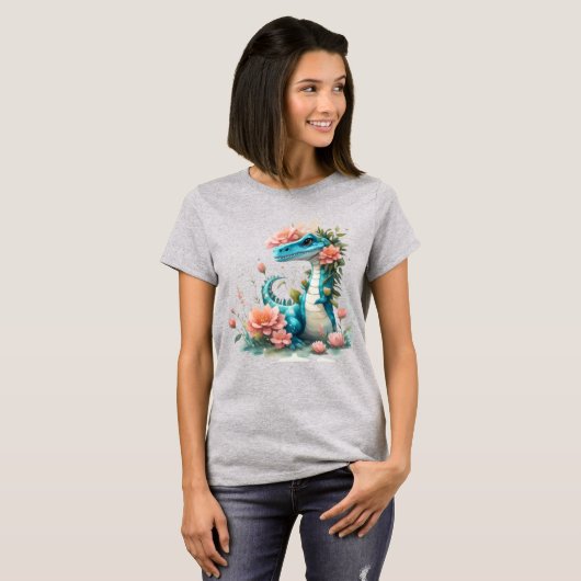 Schattigee Florale dinosaurus T-shirt (Voorkant volledig)