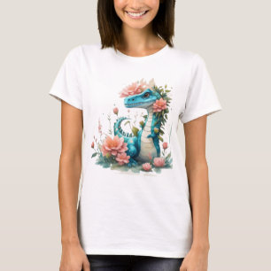 Schattigee Florale dinosaurus T-shirt