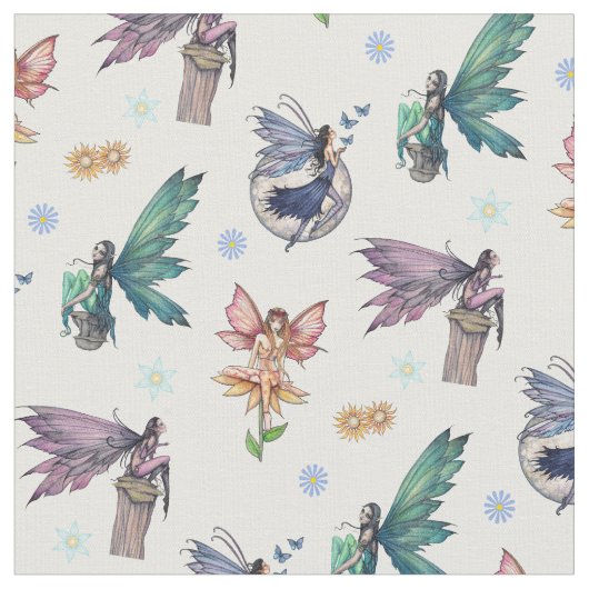 Schattigee Flower Fairy Fantasy Art Pattern Stof (Close Up)