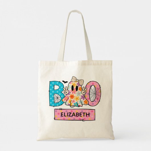 Schattigee Flower Ghost Boo Halloween Trick or tre Tote Bag (Achterkant)