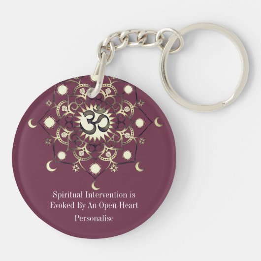 Schattigee Flower Moon Mandala Om Quote Goud Paars Sleutelhanger (Achterkant)