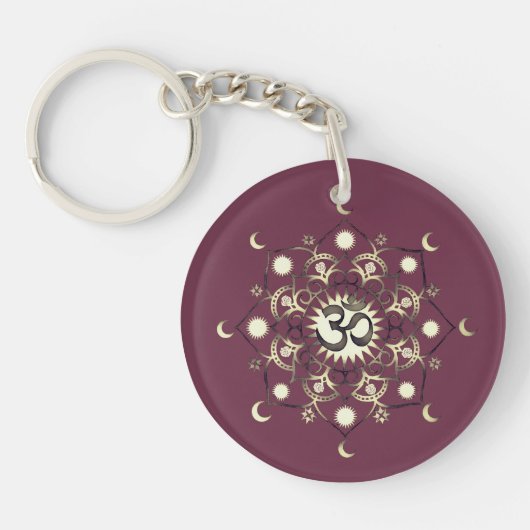 Schattigee Flower Moon Mandala Om Quote Goud Paars Sleutelhanger (Voorkant)