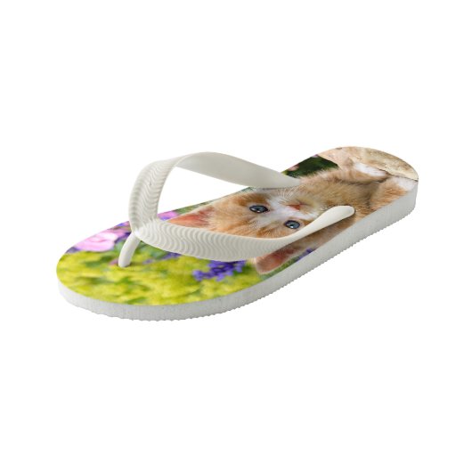 Schattigee Fluffy Ginger Baby Cat Kitten Pet Foto  Kinder Teenslippers (Schuin)