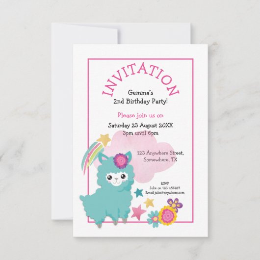 Schattigee Fluffy Llama Jonge Kind Verjaardagsfees Kaart (Voorkant)