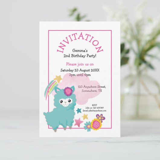 Schattigee Fluffy Llama Jonge Kind Verjaardagsfees Kaart (Staand voorkant)