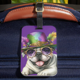 SCHATTIGEE FLUFFY MARDI GRAS BULLDOG PUPPY DOG BAGAGELABEL