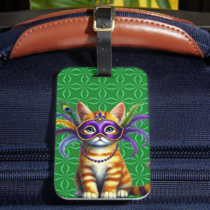 SCHATTIGEE FLUFFY MARDI GRAS THEMA KITTY CAT BAGAGELABEL