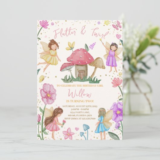 Schattigee Flutter en Twirl Fairy Verjaardag Kaart (Staand voorkant)