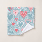 Schattigee Folk Bloemen Hart Dusty Blue Blush Pink Bad Handdoek (Wasdoekje)