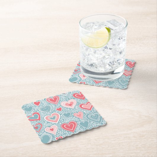 Schattigee Folk Bloemen Hart Dusty Blue Blush Pink Kartonnen Onderzetters (Insitu)