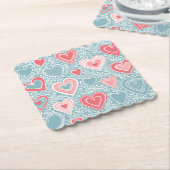 Schattigee Folk Bloemen Hart Dusty Blue Blush Pink Kartonnen Onderzetters (Gebogen)