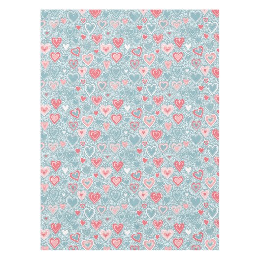 Schattigee Folk Bloemen Hart Dusty Blue Blush Pink Tafelkleed (Voorkant)