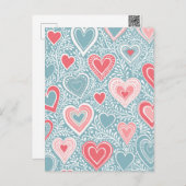 Schattigee Folk Bloemen Hart Stoffig Blauw Roze Ba Briefkaart (Voorkant / Achterkant)