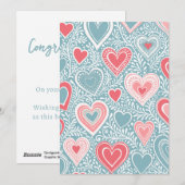 Schattigee Folk Bloemen Hart Stoffig Blauw Roze Ba Feestdagenkaart (Voorkant / Achterkant)