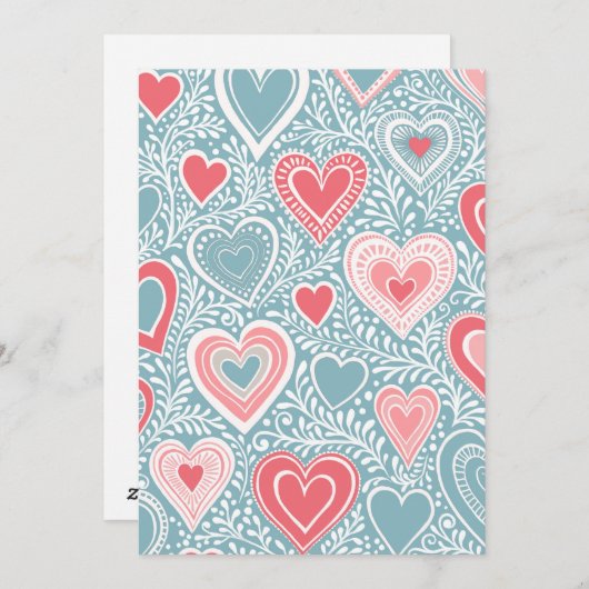 Schattigee Folk Bloemen Hart Stoffig Blauw Roze Ba Feestdagenkaart (Voorkant / Achterkant)