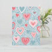 Schattigee Folk Bloemen Hart Stoffig Blauw Roze Ba Feestdagenkaart (Staand voorkant)