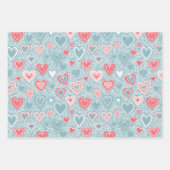 Schattigee Folk Bloemen Hart Stoffig Blauw Roze Ba Inpakpapier Vel (Voorkant 3)