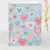 Schattigee Folk Bloemen Hart Stoffig Blauw Roze Ba Kaart (Gele Bloem)