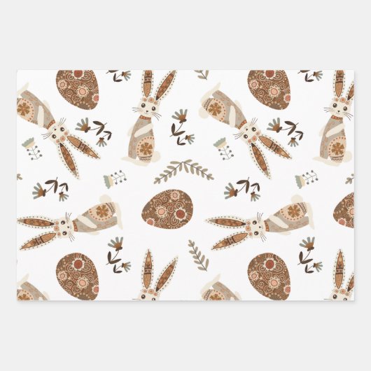 Schattigee Folk Bunny Egg Easter Pattern Fun Inpakpapier Vel (Voorkant 3)
