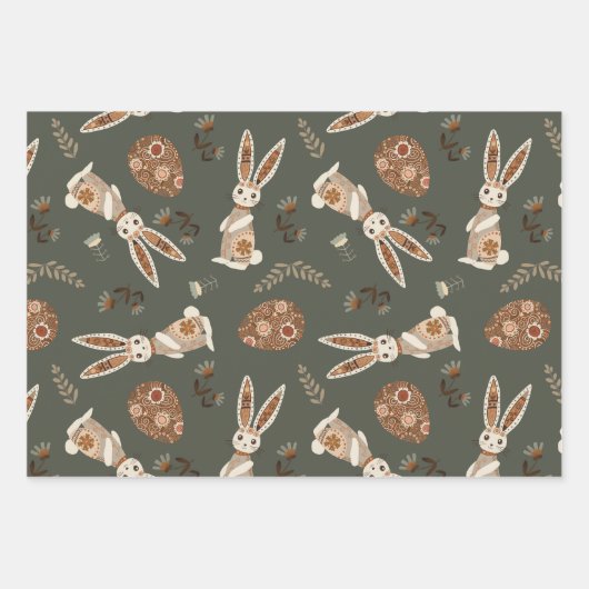 Schattigee Folk Bunny Egg Easter Pattern Fun Inpakpapier Vel (Voorkant 2)