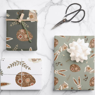 Schattigee Folk Bunny Egg Easter  Pattern Fun Inpakpapier Vel