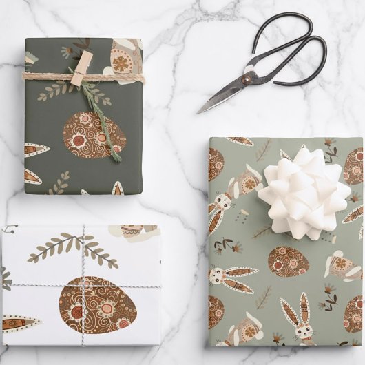 Schattigee Folk Bunny Egg Easter Pattern Fun Inpakpapier Vel