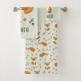 Schattigee Forest Fox Herfst Monogram Kinder Bad Handdoek