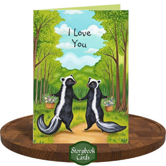 Schattigee Forest Skunk Paar Wilde bloemen Ik hou Kaart