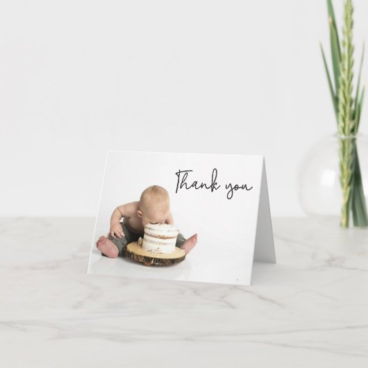 Schattigee foto Baby Boy 1e Verjaardag Dank u Bedankkaart (Voorkant)