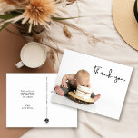 Schattigee foto Baby Boy 1e Verjaardag Dank u Briefkaart<br><div class="desc">Introductie van onze "Schattigee Foto Baby Boy 1st Birthday Thank You Briefkaart" - een heerlijke manier om waardering voor het show. Dit briefkaart heeft een schattig ontwerp en is ideaal om vrienden en familie dankbaar te zijn voor het vieren van de mijlpaal van je kleintje. Personaliseer het briefkaart met een...</div>