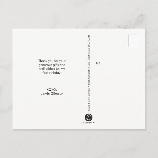 Schattigee foto Baby Boy 1e Verjaardag Dank u Briefkaart (Achterkant)