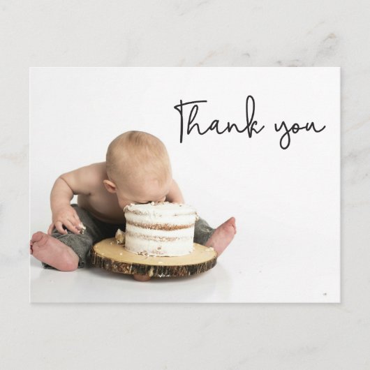 Schattigee foto Baby Boy 1e Verjaardag Dank u Briefkaart (Voorkant)