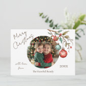 Schattigee Foto Elegant Script Waterverf Kerst Feestdagenkaart (Staand voorkant)