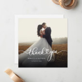 Schattigee foto handgeschreven bruiloft bedankt notitiekaartje (Voorkant / Achterkant in situ)