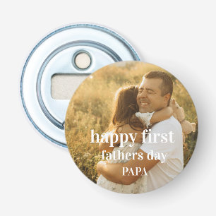 Schattigee foto Happy First Fathers Day Papa Button Flesopener