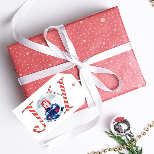 Schattigee Foto Kerst Joy Typografie Custom Cadeaulabel