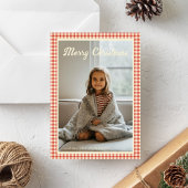 Schattigee Foto Kerstfamilie Red Plaid Gingham Feestdagenkaart