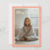 Schattigee Foto Kerstfamilie Red Plaid Gingham Feestdagenkaart (Voorkant)