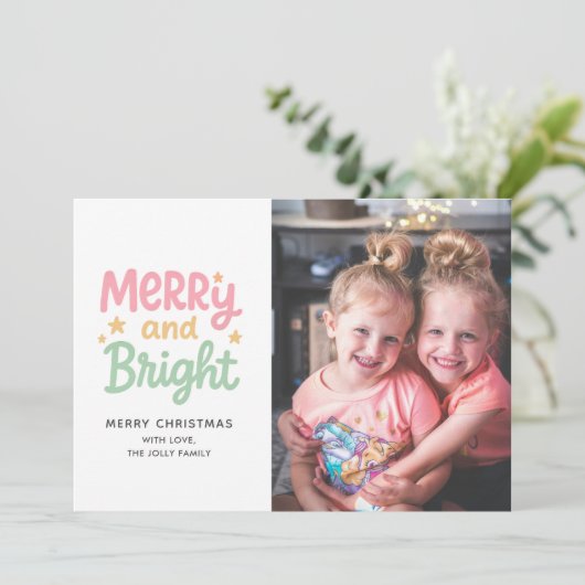 Schattigee foto kleurrijke moderne kerst feestdagenkaart (Staand voorkant)