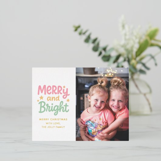 Schattigee foto kleurrijke moderne kerst folie feestdagen briefkaart (Staand Voorkant)