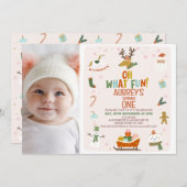 Schattigee foto Oh What Fun Christmas 1st Verjaard Kaart (Voorkant / Achterkant)