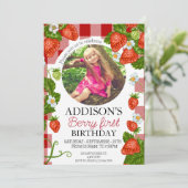 Schattigee foto Rood Blauw Berry Sweet 1e Verjaard Kaart (Staand voorkant)