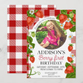 Schattigee foto Rood Blauw Berry Sweet 1e Verjaard Kaart (Voorkant / Achterkant)