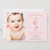 Schattigee Foto Roze Bloemen Meisje's Eerste Verja Kaart (Voorkant)