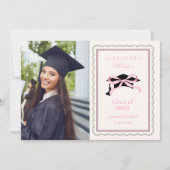 Schattigee Foto Roze Coquette Bow Afstuderen Aankondiging (Voorkant)